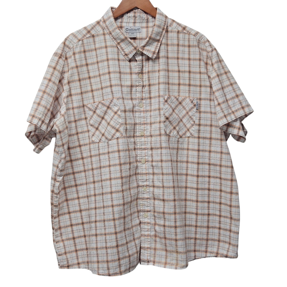 Carhartt Button Up Shirt Sleeve Shirt Neutral Plaid Mens 4XL Casual Outdoor